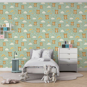 Whimsical bear cubs wallpaper transforming kids playroom with gentle animal theme