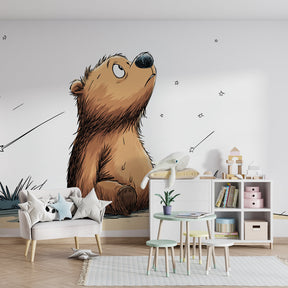 Gentle bear and stars wallpaper transforming toddler bedroom into dreamy sanctuary