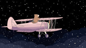 Detailed bear pilot and pink airplane mural wallpaper design pattern by Kids-Mundo
