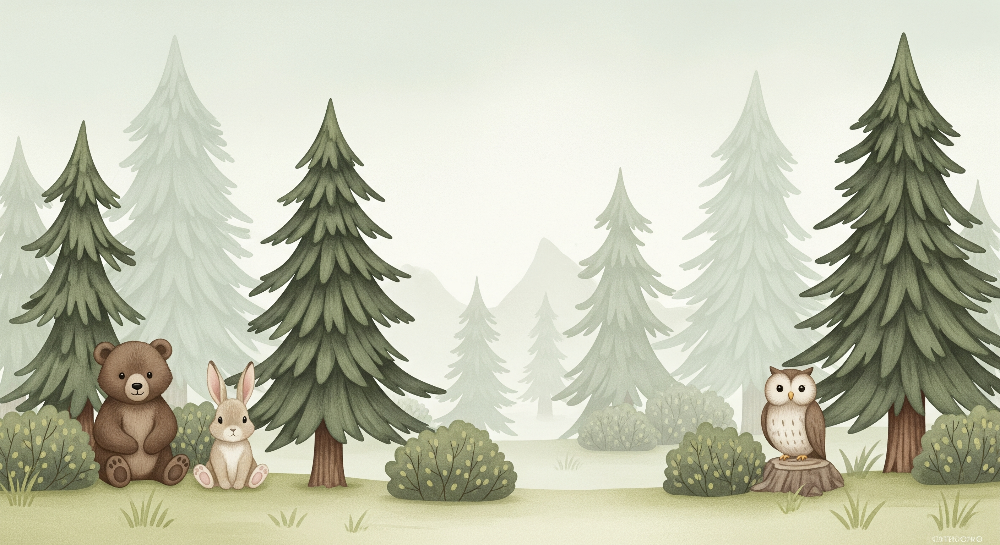 Bear, Rabbit and Owl Forest Wall Mural