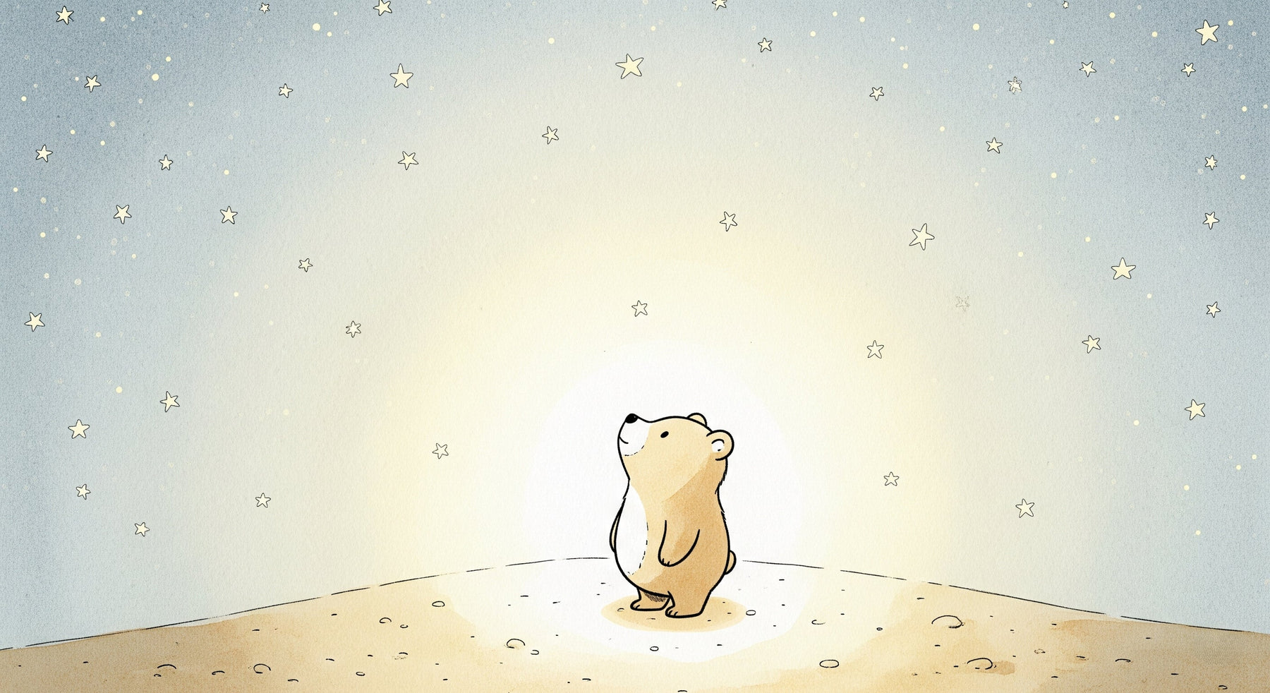 Detailed bear stars mural wallpaper design pattern showing teddy bear under starlit sky by Kids-Mundo