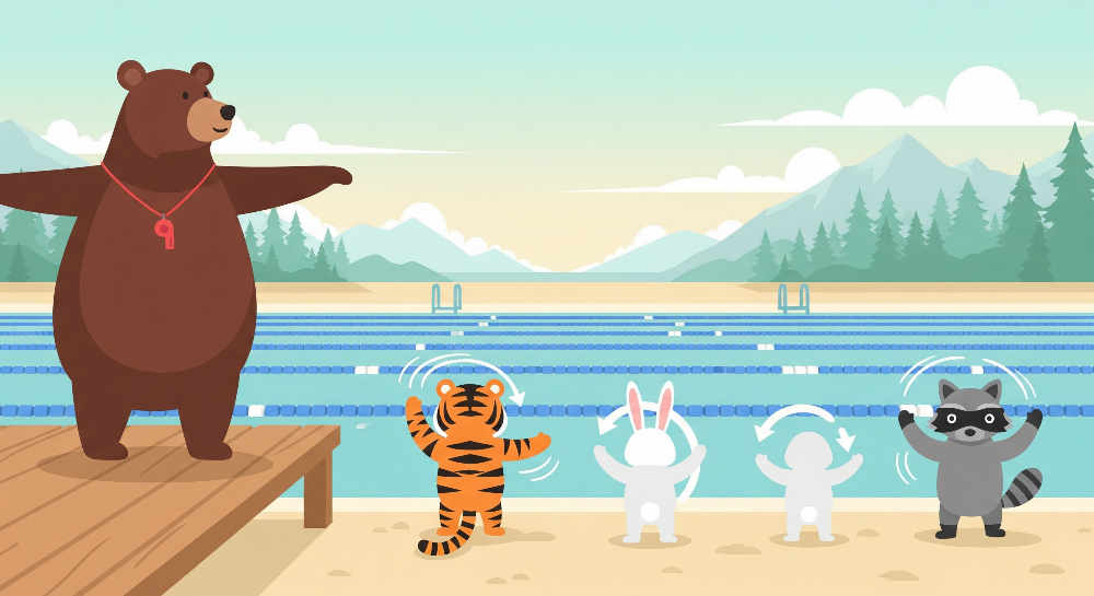 Bear Swim Coach and Animal Friends Wall Mural