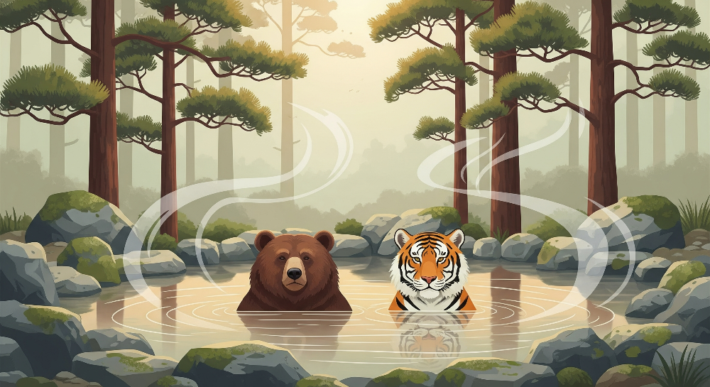 Bear and Tiger Forest Hot Spring Wall Mural