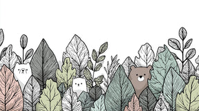 Detailed bears and botanical foliage mural wallpaper design pattern by Kids-Mundo
