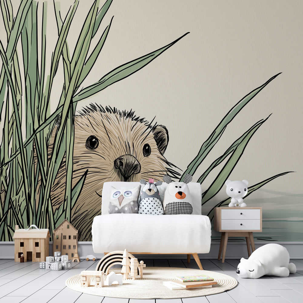 Waterside beaver wallpaper transforming kids bedroom into peaceful natural sanctuary