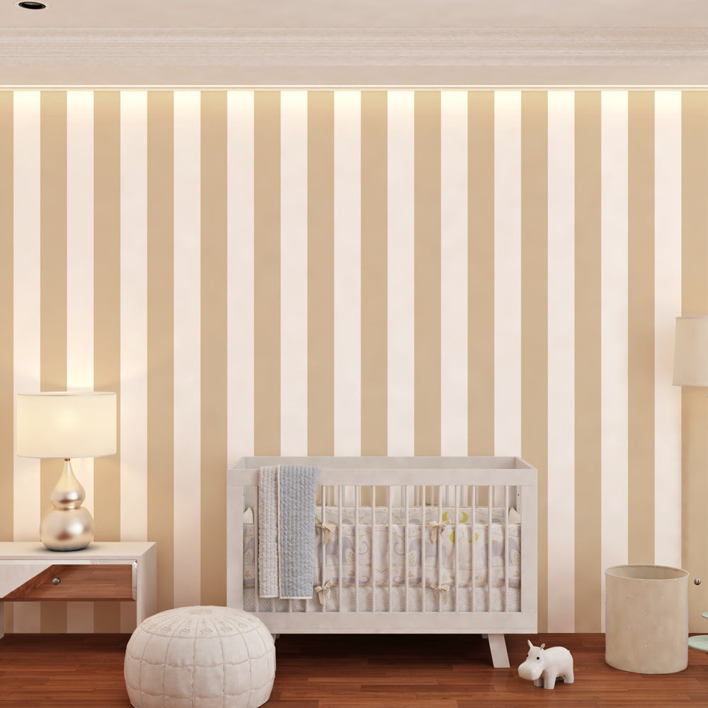Kids-Mundo beige stripe wall mural bringing a smart, neutral backdrop to a bright playroom.