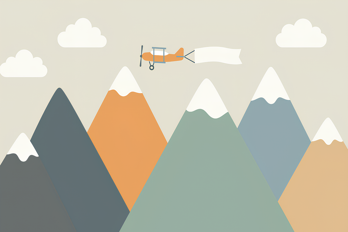Colourful Mountains and Biplane Wall Mural