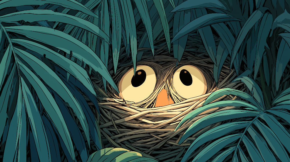 Detailed bird jungle mural wallpaper design pattern with tropical leaves by Kids-Mundo