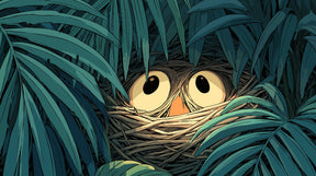 Detailed bird jungle mural wallpaper design pattern with tropical leaves by Kids-Mundo