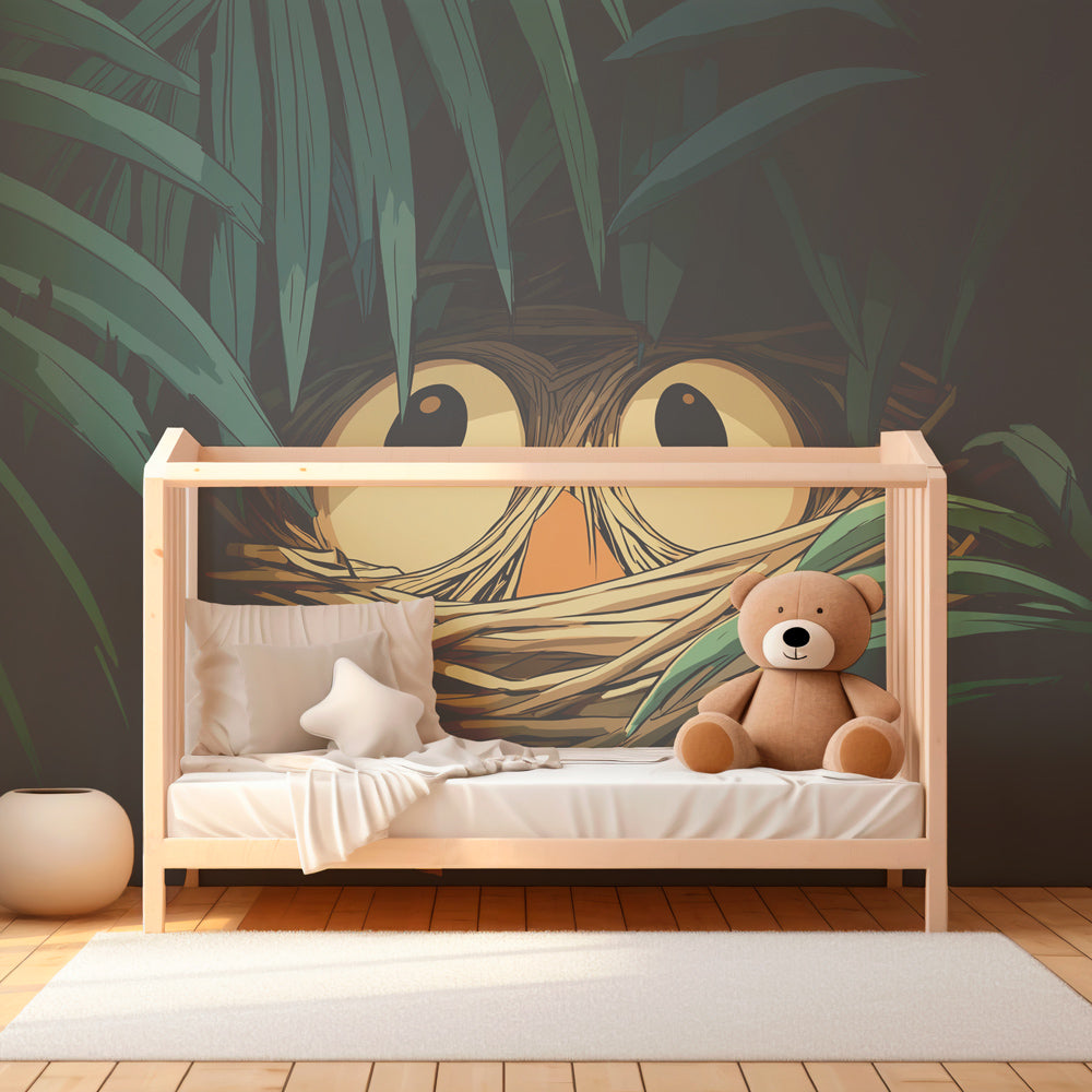 Green jungle bird wallpaper transforming children's bedroom into tropical paradise