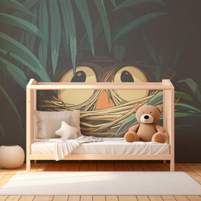 Green jungle bird wallpaper transforming children's bedroom into tropical paradise