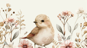 Detailed watercolor bird and flowers mural wallpaper design pattern by Kids-Mundo