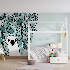 Nature-themed bird mural wallpaper in modern toddler room with botanical elements by Kids-Mundo