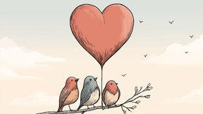 Detailed birds heart balloon mural wallpaper design pattern with pastel colors by Kids-Mundo