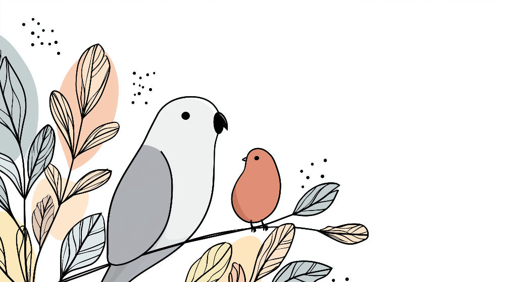 Detailed birds and leaves mural wallpaper design pattern with gray and orange birds by Kids-Mundo