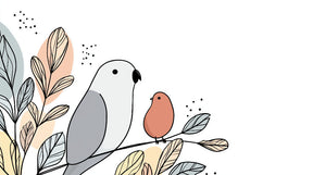Detailed birds and leaves mural wallpaper design pattern with gray and orange birds by Kids-Mundo