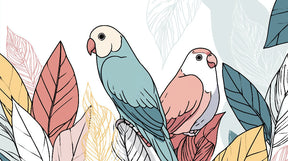 Detailed colorful birds and foliage mural wallpaper design pattern by Kids-Mundo