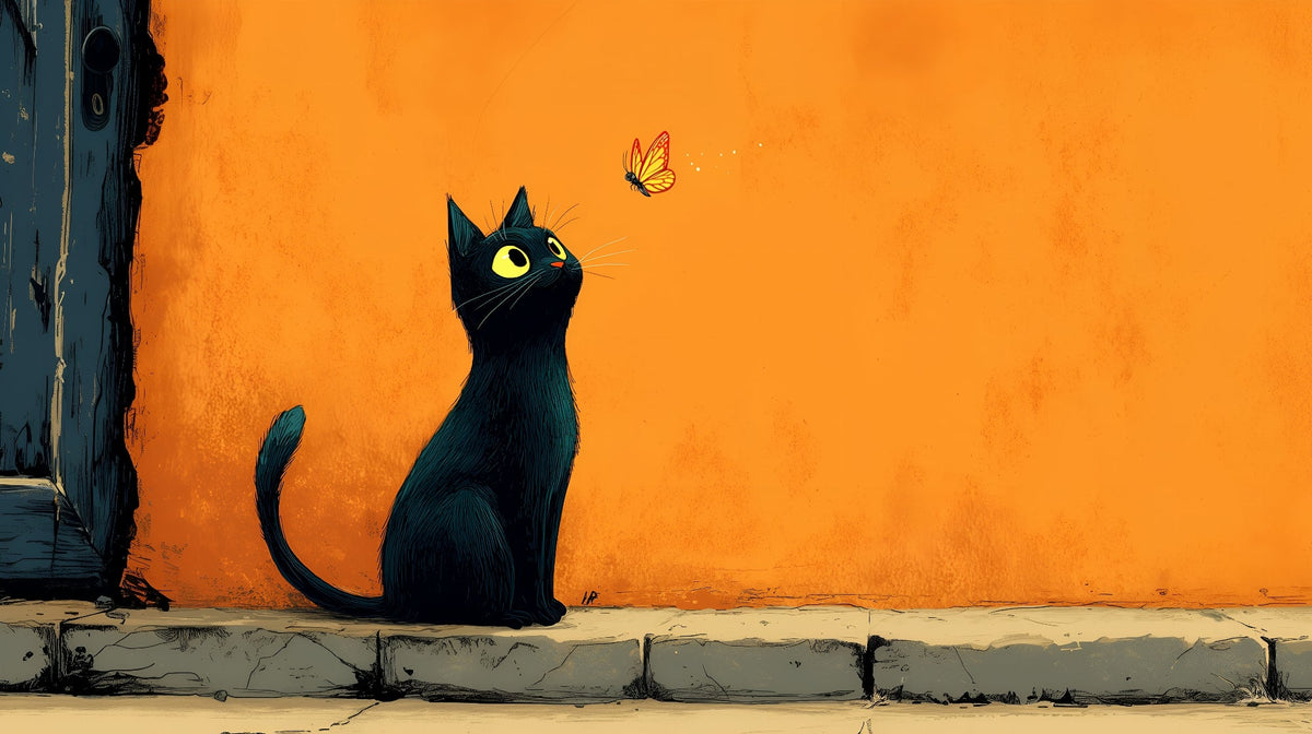 Black Cat and Butterfly Wall Mural