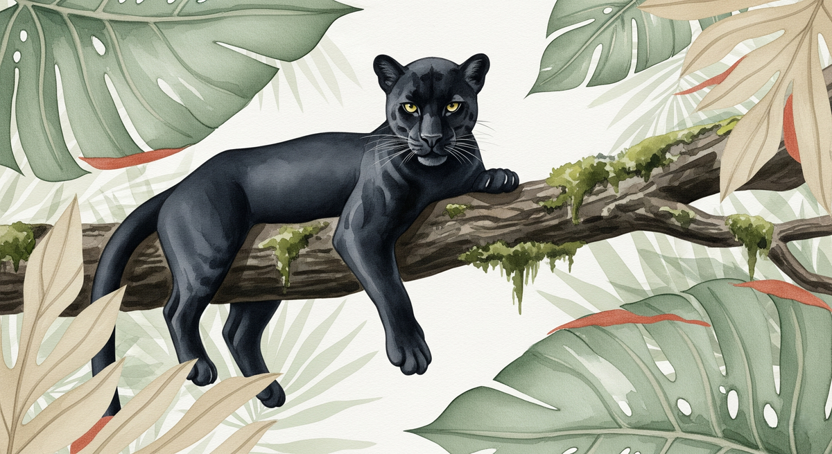 Black Panther Resting on Jungle Branch Wall Mural