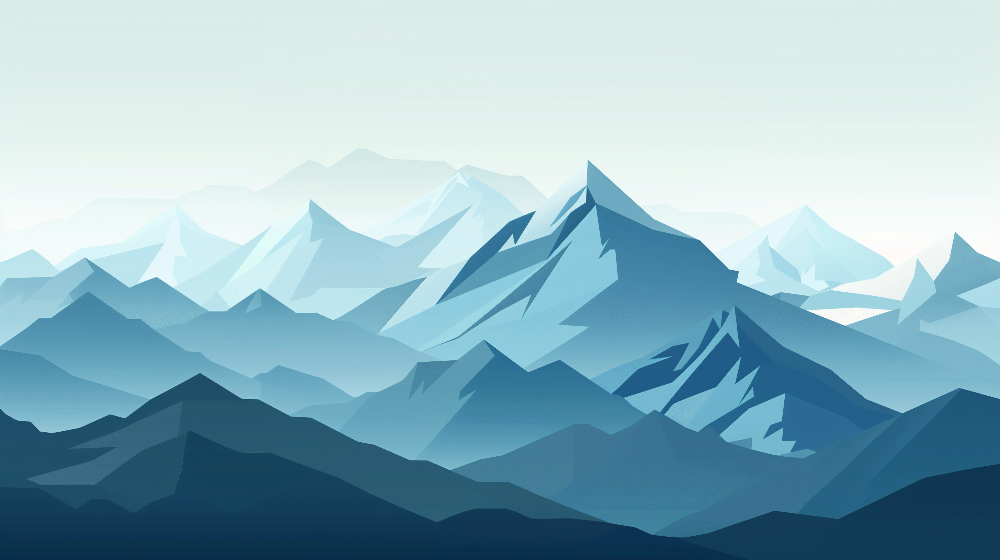 Kids-Mundo blue geometric mountain wall mural flat artwork showing the complete design and colours