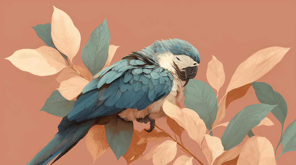Blue Parrot on Blossom Branch Wall Mural
