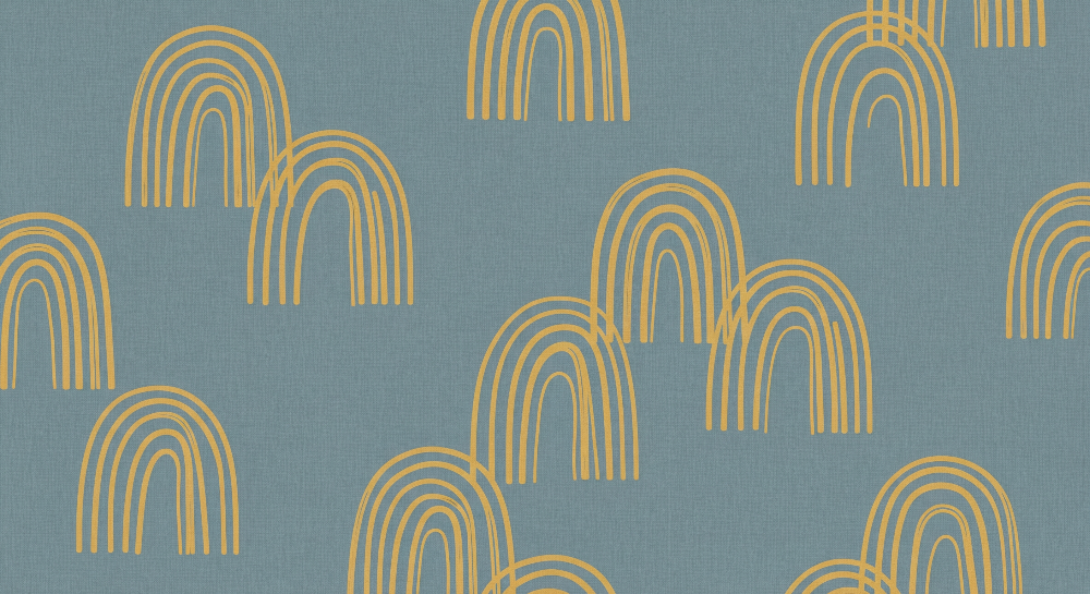Blue Linen-Look Rainbow Arch Pattern Wall Mural