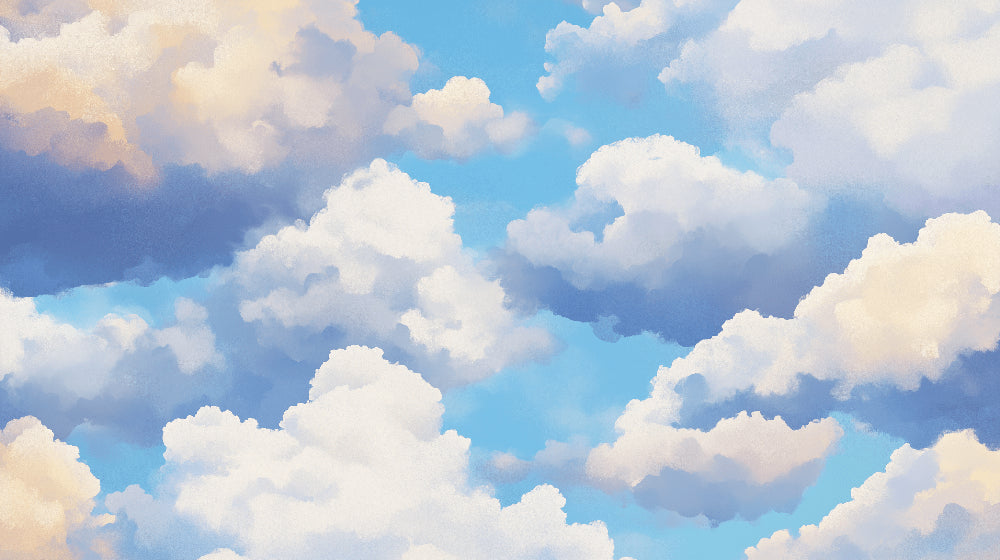 Detailed blue sky with soft white clouds mural wallpaper design pattern by Kids-Mundo
