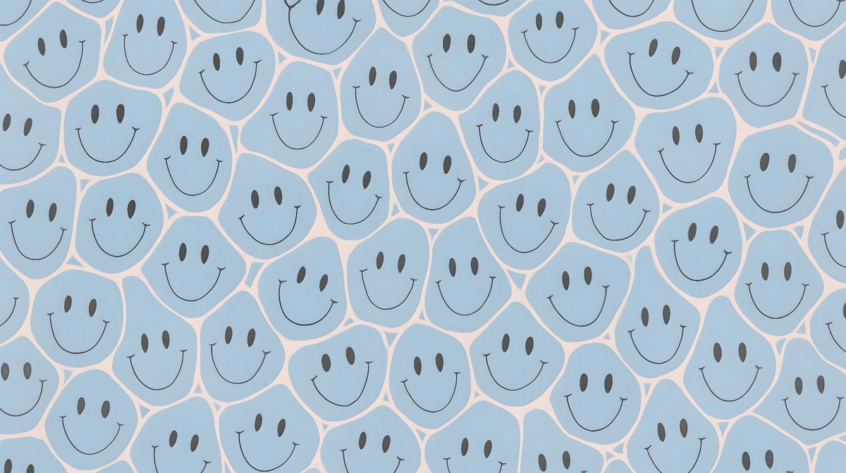 Blue Smiley Face Pattern Wall Mural