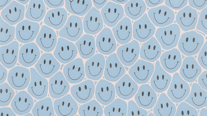 Kids-Mundo blue smiley face pattern flat artwork print used for made-to-measure wall murals