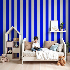 Blue striped mural wallpaper creating vibrant modern kids bedroom decor by Kids-Mundo