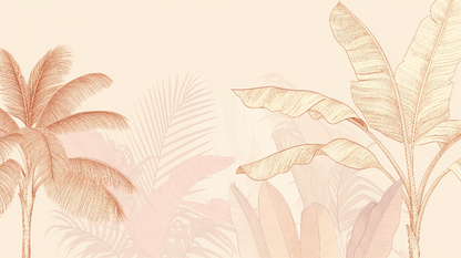 Kids-Mundo elegant blush palm trees wall mural artwork with fine linework in pink and peach.
