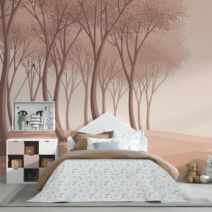 Kids-Mundo soft pastel forest wall mural bringing calm colour to a playroom