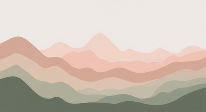 Kids-Mundo flat artwork of layered blush pink and sage green wavy mountain shapes