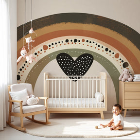 Bohemian rainbow mural wallpaper with heart design in modern nursery by Kids-Mundo