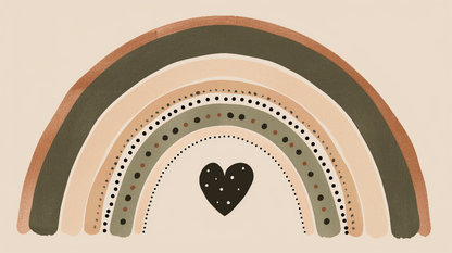 Flat artwork preview of the Kids-Mundo boho earth tone rainbow and heart wall mural