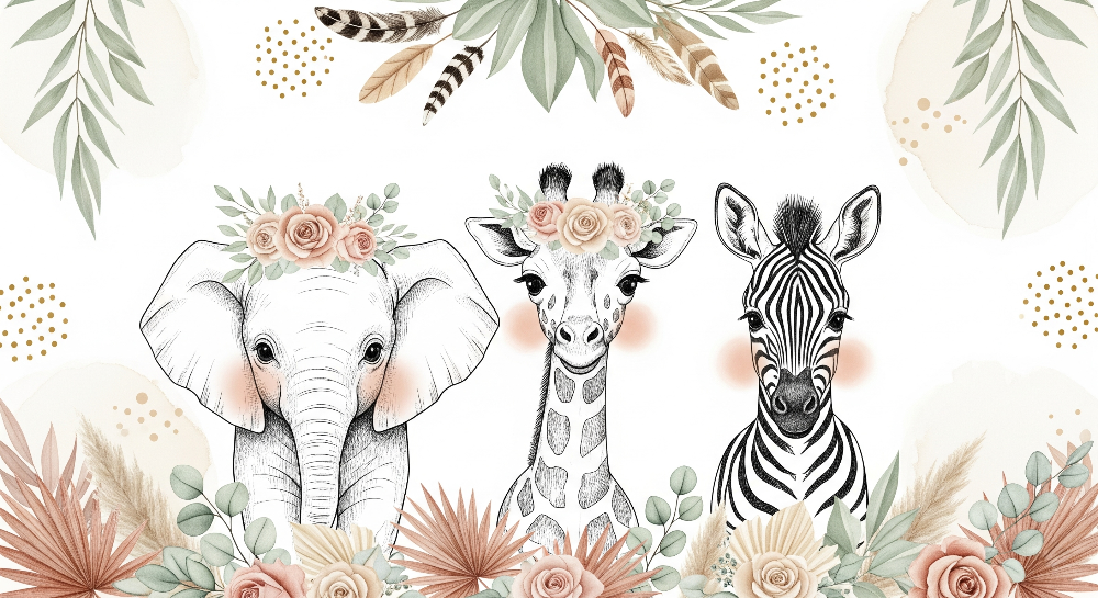 Boho Safari Animal Trio Wall Mural