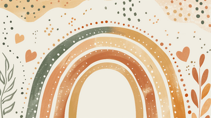 Kids-Mundo flat artwork preview of the boho rainbow with hearts wall mural design.