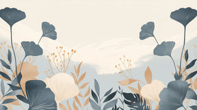 Detailed botanical floral mural wallpaper design pattern with beige blue motifs by Kids-Mundo