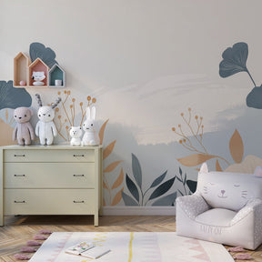Delicate botanical wallpaper creating serene atmosphere in children's bedroom decor