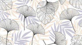 Detailed botanical leaves mural wallpaper design pattern with black white motifs by Kids-Mundo