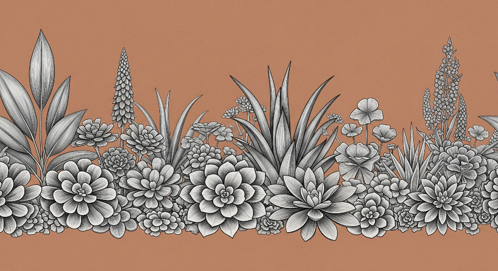 Botanical Line Art Succulents Wall Mural