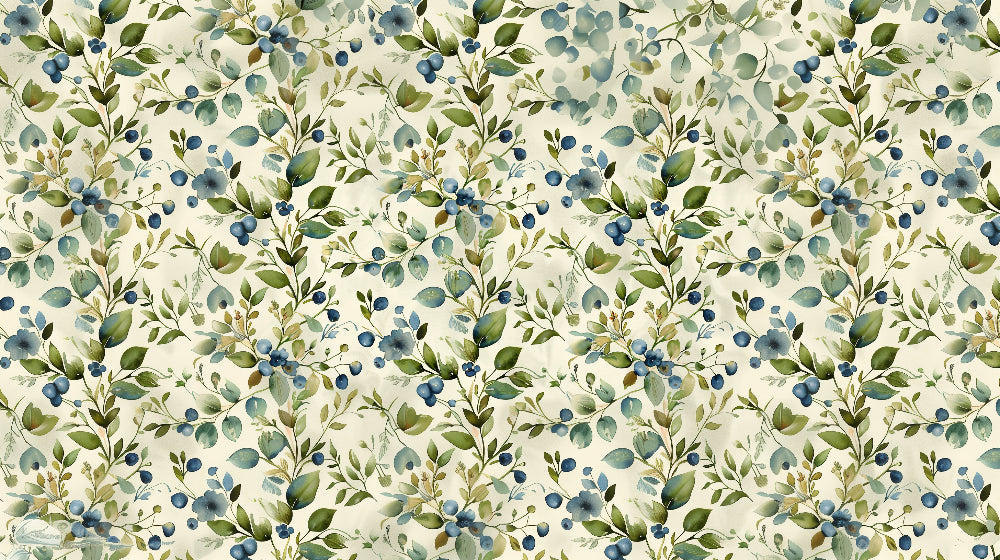 Detailed botanical mural wallpaper design pattern with watercolor leaves and berries by Kids-Mundo