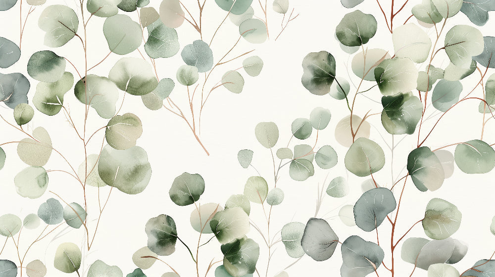 Detailed botanical foliage mural wallpaper design pattern with delicate green leaves by Kids-Mundo
