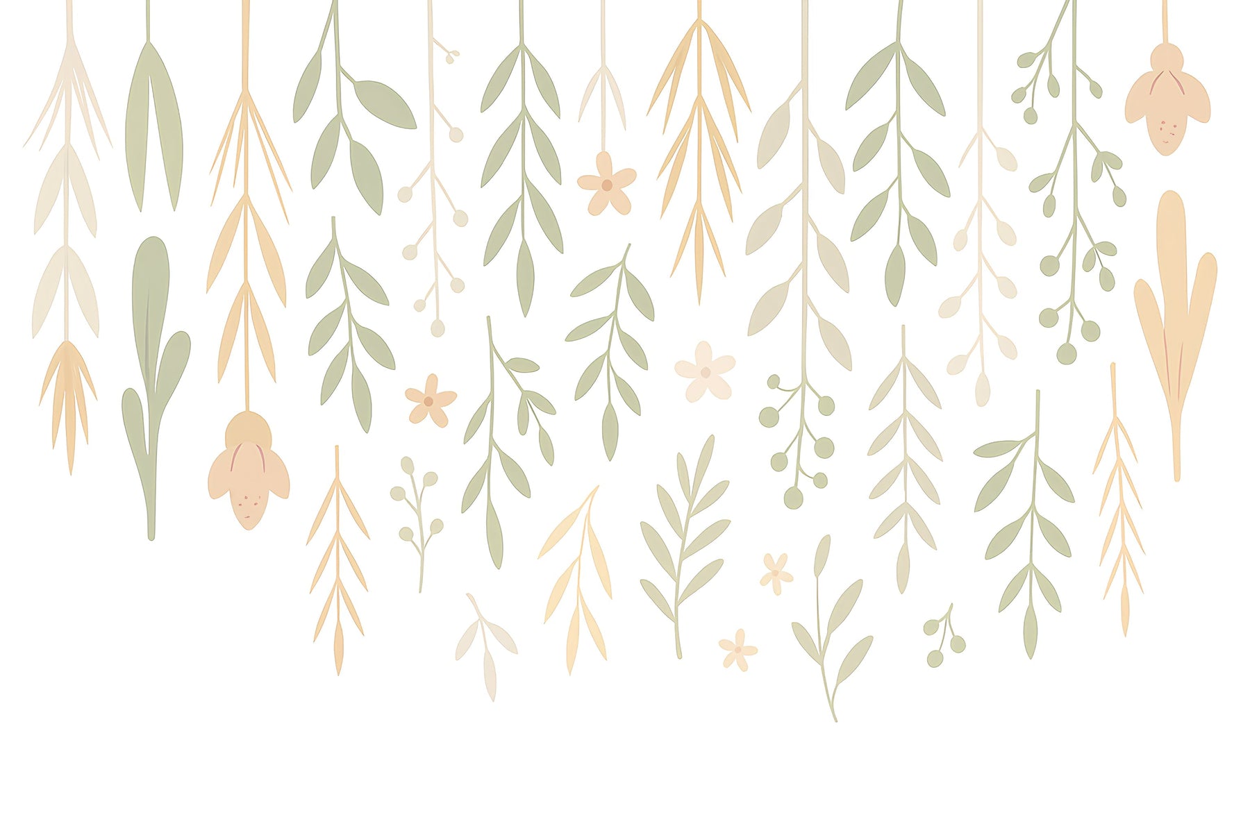 Detailed botanical foliage mural wallpaper design pattern with delicate leaves and branches by Kids-Mundo