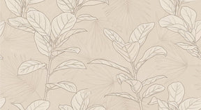 Detailed botanical mural wallpaper design pattern showing delicate leaves on beige by Kids-Mundo