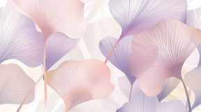 Detailed botanical mural wallpaper design pattern showing delicate pastel leaves by Kids-Mundo