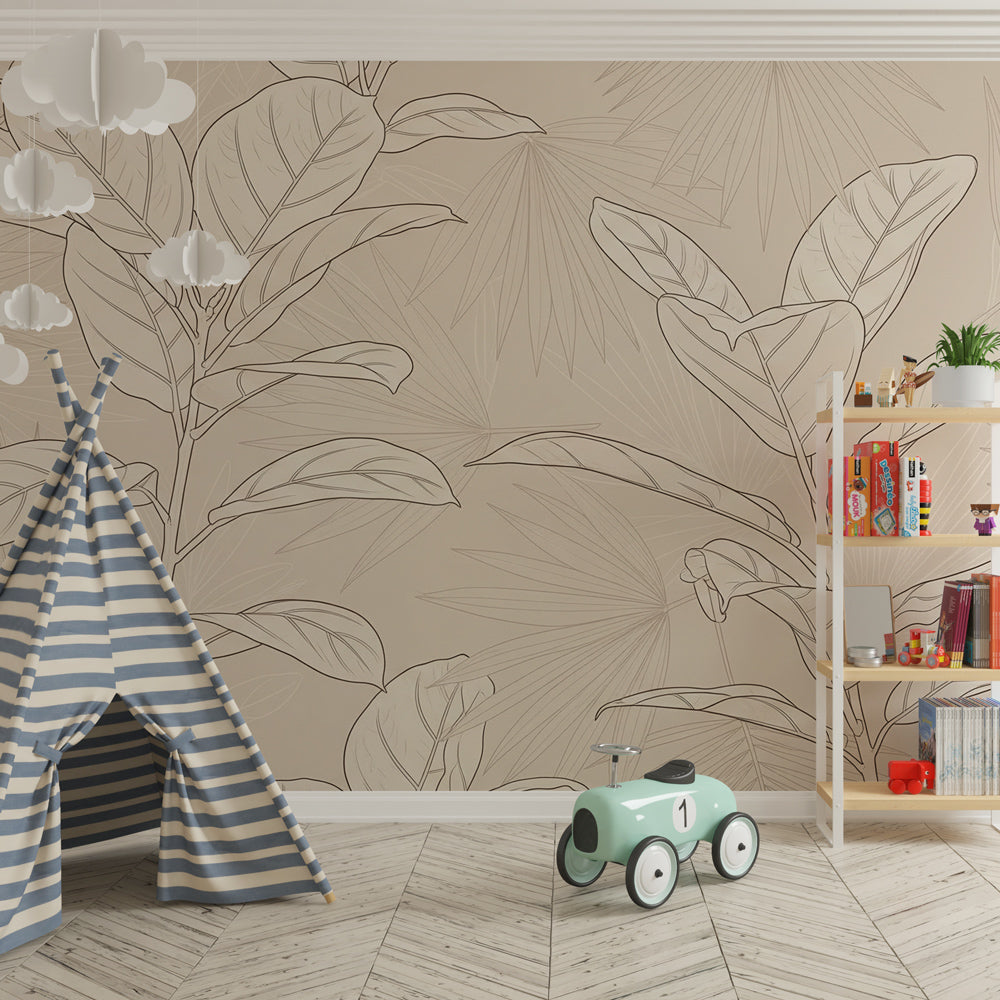 Nature-inspired botanical wallpaper transforming kids room into calm sanctuary by Kids-Mundo