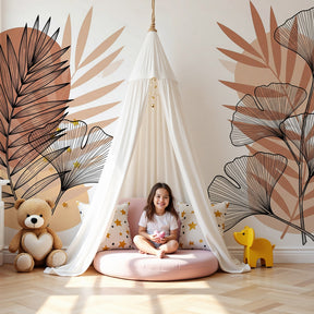 Botanical mural wallpaper with stylized leaves creating serene nursery decor by Kids-Mundo