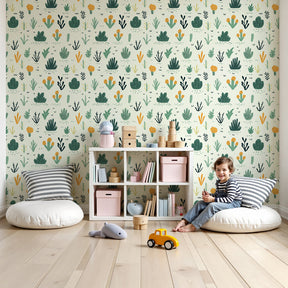 Botanical plants mural wallpaper creating natural atmosphere in modern kids nursery by Kids-Mundo