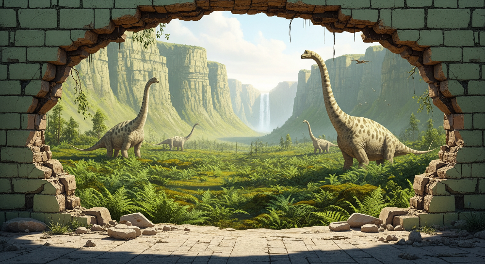 Broken Brick Dinosaur Valley Waterfall Wall Mural